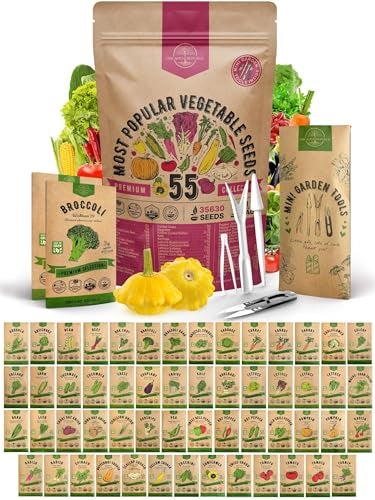 Organo Republic 55 مجموعة متنوعة من بذور الخضروات - 35,600+ بذور غير معدلة وراثيًا لزراعة الخضروات والفواكه في عبوات بذور فردية، بذور حديقة منزلية للزراعة المائية، والزراعة الداخلية والخارجية - Image 1