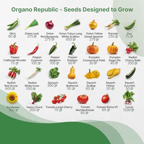 Organo Republic 55 مجموعة متنوعة من بذور الخضروات - 35,600+ بذور غير معدلة وراثيًا لزراعة الخضروات والفواكه في عبوات بذور فردية، بذور حديقة منزلية للزراعة المائية، والزراعة الداخلية والخارجية - Image 4