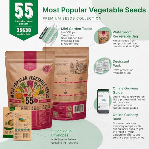 Organo Republic 55 مجموعة متنوعة من بذور الخضروات - 35,600+ بذور غير معدلة وراثيًا لزراعة الخضروات والفواكه في عبوات بذور فردية، بذور حديقة منزلية للزراعة المائية، والزراعة الداخلية والخارجية - Image 2