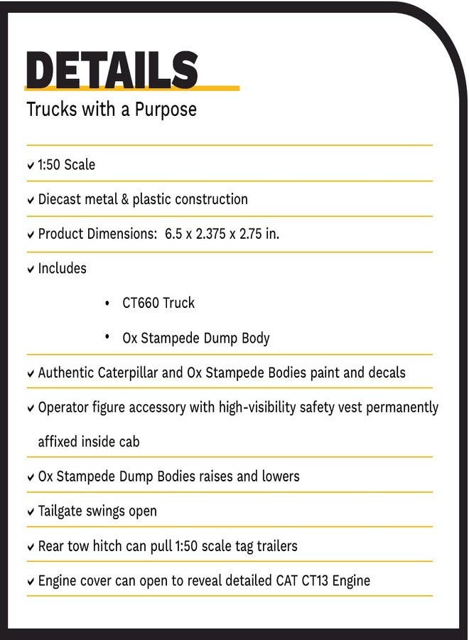Diecast Masters Caterpillar CT660 SBFA Ox Bodies Stampede Dump Truck | Transport Series Cat Trucks & Construction Equipment | 1:50 Scale Model Diecast Collectible | Diecast Masters Model 85668 - Image 4