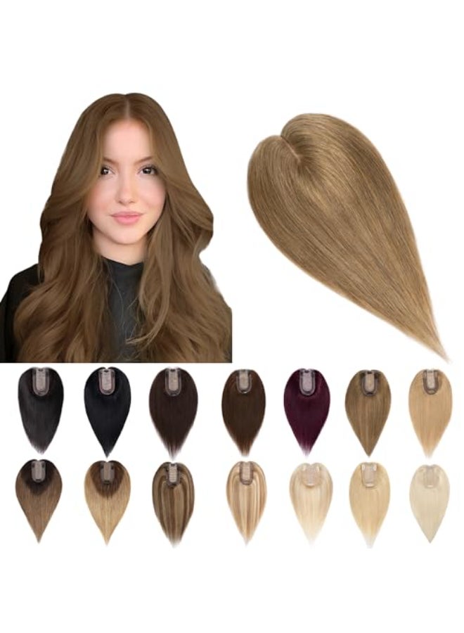 SEGO Human Hair Toppers for Women With Thinning Hair 7 13CM Silk Base 100 Real Human Hair Clip in Top Wiglet Hairpieces 8 Inch No Bangs Light Brown - Image 1