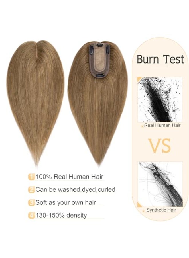 SEGO Human Hair Toppers for Women With Thinning Hair 7 13CM Silk Base 100 Real Human Hair Clip in Top Wiglet Hairpieces 8 Inch No Bangs Light Brown - Image 3