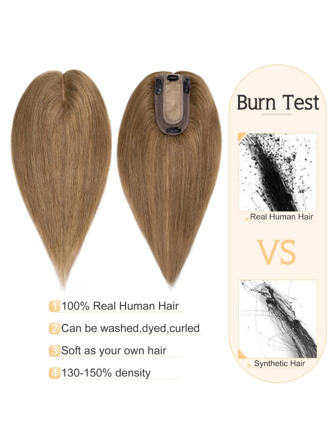 SEGO Human Hair Toppers for Women With Thinning Hair 7 13CM Silk Base 100 Real Human Hair Clip in Top Wiglet Hairpieces 8 Inch No Bangs Light Brown - Image 4