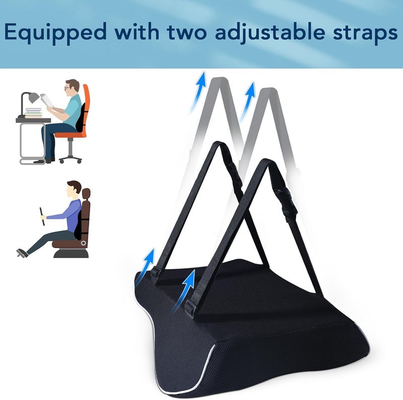 EASEFIT Back Support Cushion for Office Chair & Car | Premium Memory Foam Lumbar Support | 2 Year Warranty | Back Pain Relief, Posture Correction & Adjustable Strap | Breathable Mesh Cover | Made in India - Image 3