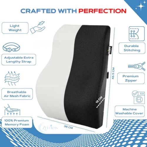 EASEFIT Back Support Cushion for Office Chair & Car | Premium Memory Foam Lumbar Support | 2 Year Warranty | Back Pain Relief, Posture Correction & Adjustable Strap | Breathable Mesh Cover | Made in India - Image 4