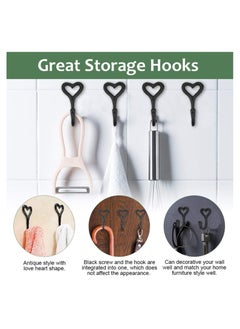 Excefore 5 Pcs Funky Coat Hooks Black Love Heart Wall Mounted Clothes Hanger Rustic Vintage Cast Iron Metal Coat Hooks with 5 Pcs Screws for Hanging Coat Scarf Bag Towel Key Hat Robe  - Image 2