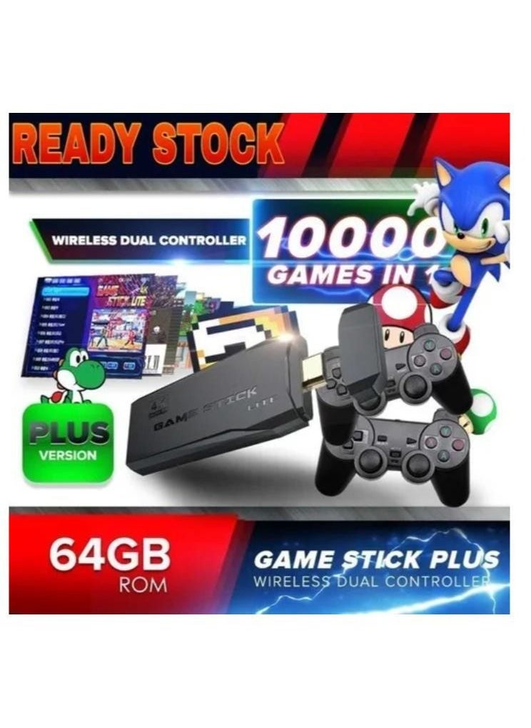 4K HD video game console, dual 2.4G wireless controllers, plug-and-play video game stick, built-in 10,000 games, retro handheld game console
