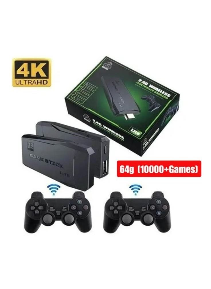4K HD video game console, dual 2.4G wireless controllers, plug-and-play video game stick, built-in 10,000 games, retro handheld game console