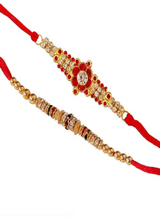 SUNINOW Premium Golden American Diamond Rakhi for Brother and BHABHI Combo