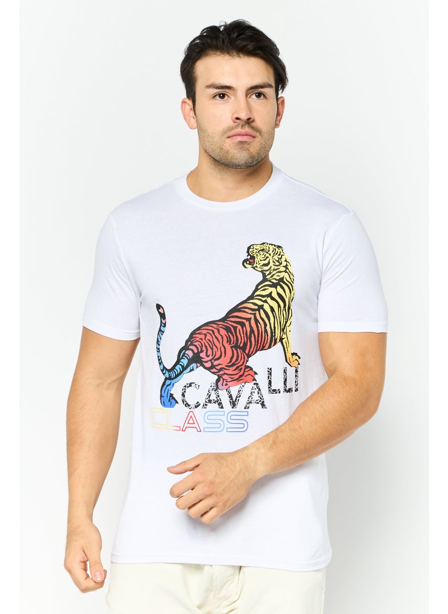 Cavalli Class Men Round Neck Short Sleeve Graphic Print T-Shirt, White Combo  - Image 1