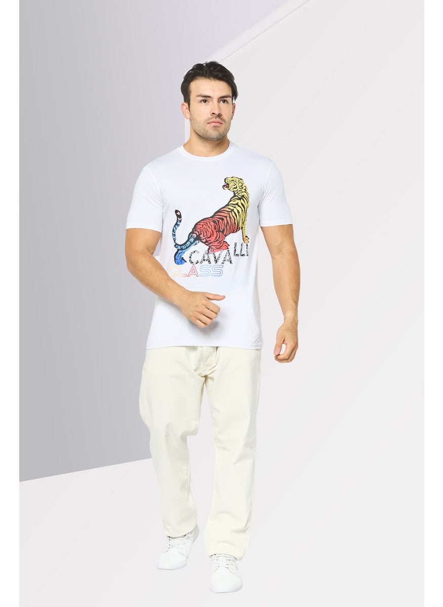 Cavalli Class Men Round Neck Short Sleeve Graphic Print T-Shirt, White Combo  - Image 3