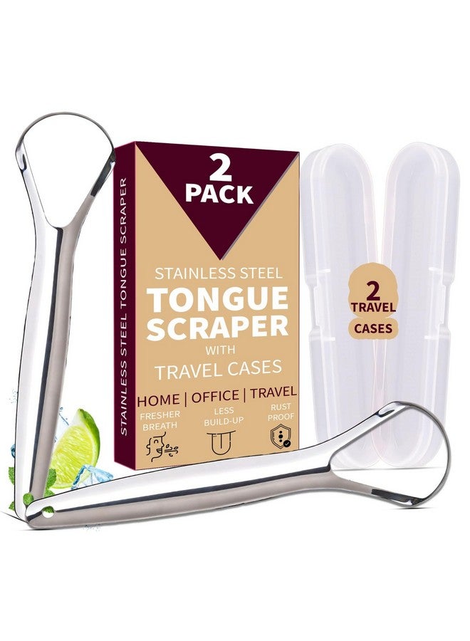 Generic ""Stainless Steel Tongue Scraper 2-Pack For Adults & Kids - Includes Travel Cases, Promotes Fresh Breath & Oral Health, Easy Clean, Durable Design, Oral Hygiene Solution""  - Image 1
