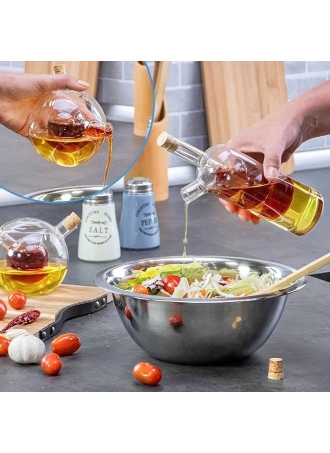 FALMER 2 in 1 Oil Dispenser Double Oil and Vinegar Bottle 300ml & 70ml with Cork Stoppers - Borosilicate Glass  - Image 2