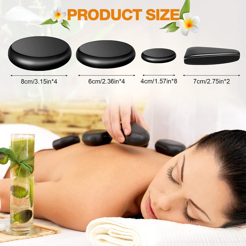Yunsailing 18 Pcs Hot Stones Massage Set Black Smooth Massage Hot Stones Bianstone Set for Home Spa Warming Relaxing Pain Relief - Image 2