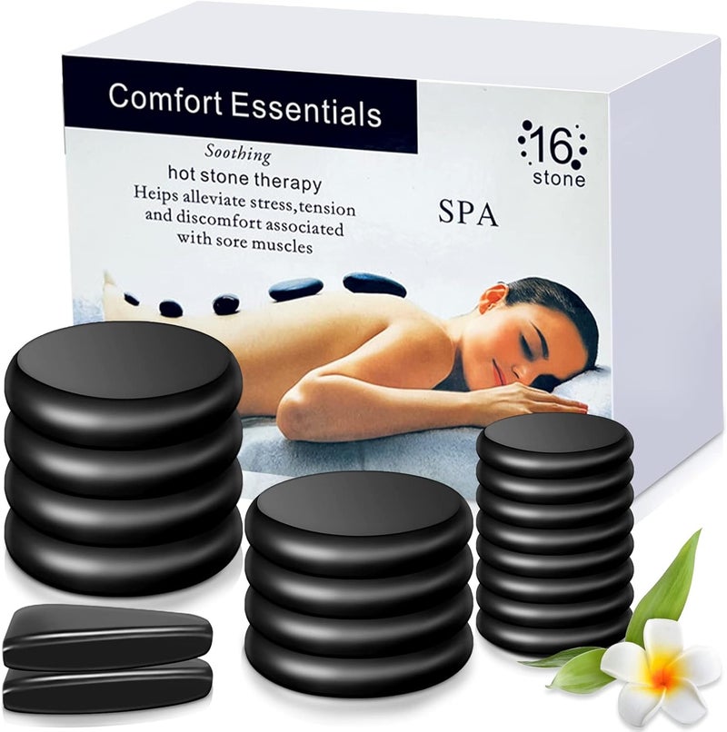 Yunsailing 18 Pcs Hot Stones Massage Set Black Smooth Massage Hot Stones Bianstone Set for Home Spa Warming Relaxing Pain Relief - Image 1