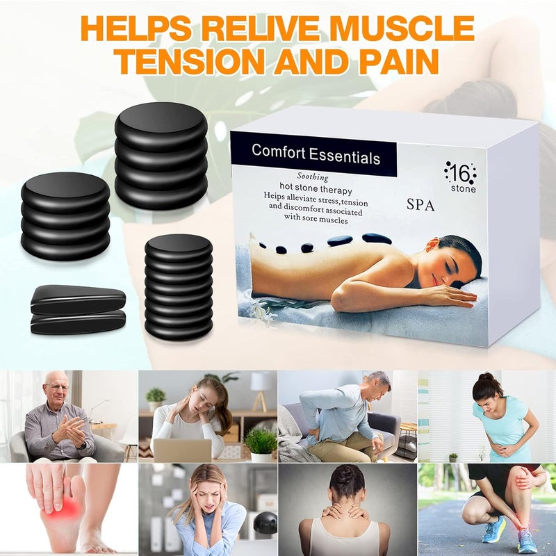Yunsailing 18 Pcs Hot Stones Massage Set Black Smooth Massage Hot Stones Bianstone Set for Home Spa Warming Relaxing Pain Relief - Image 5