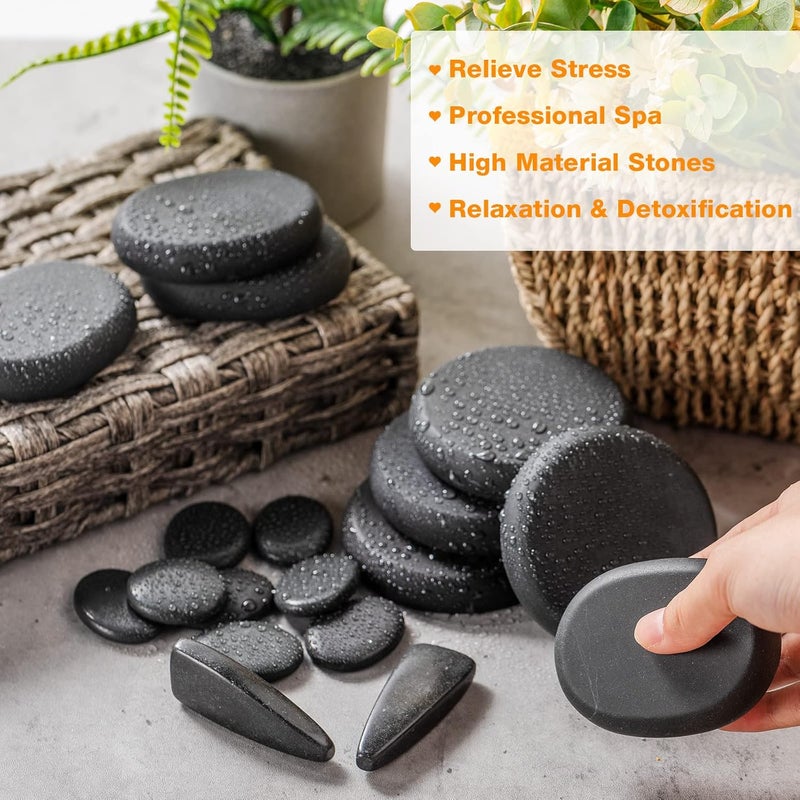 Yunsailing 18 Pcs Hot Stones Massage Set Black Smooth Massage Hot Stones Bianstone Set for Home Spa Warming Relaxing Pain Relief - Image 3
