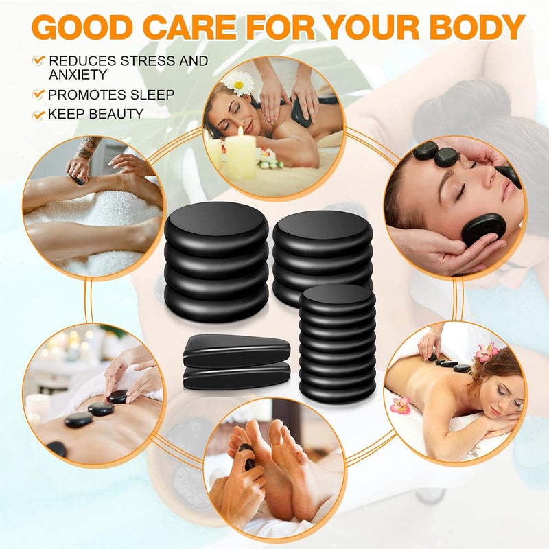 Yunsailing 18 Pcs Hot Stones Massage Set Black Smooth Massage Hot Stones Bianstone Set for Home Spa Warming Relaxing Pain Relief - Image 4