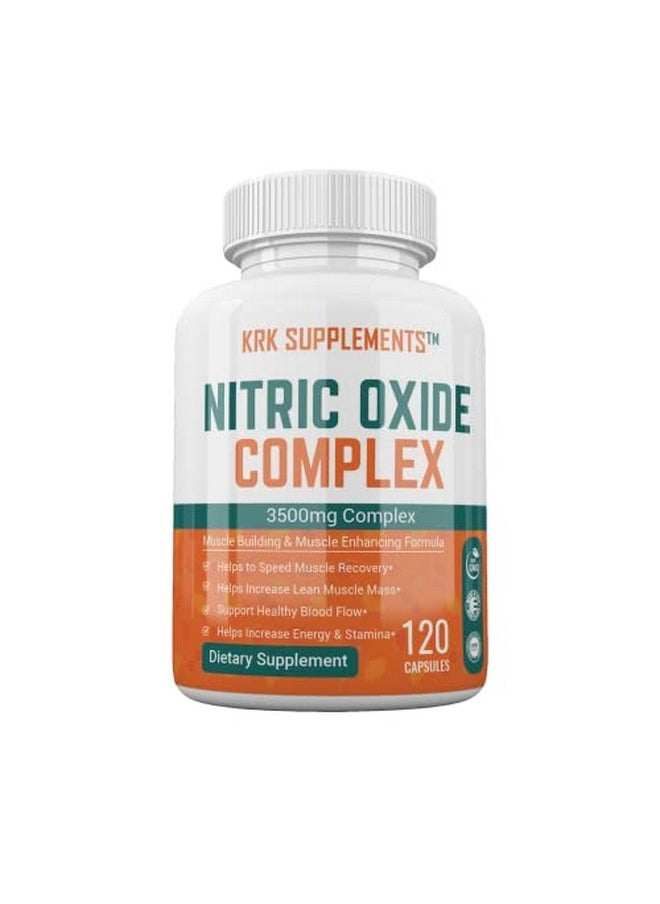 KRK SUPPLEMENTS 1 Bottle Nitric Oxide Complex 3500Mg Per Serving L Arginine Hcl Aakg Akg Alpha Ketoglutarate Citrulline Malate 120 Capsules  - Image 1
