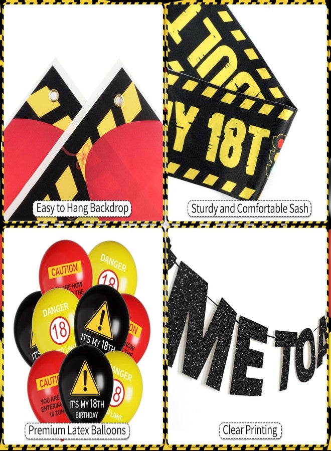 THAWAY 18th Birthday Decorations for Boys 49pcs - 18 Birthday Decorations Boy, Time To Adult Happy 18th Birthday Banner Backdrop Balloons Sash Hanging Swirls, Caution Logo for 18 Years Old Party Supplies - Image 3