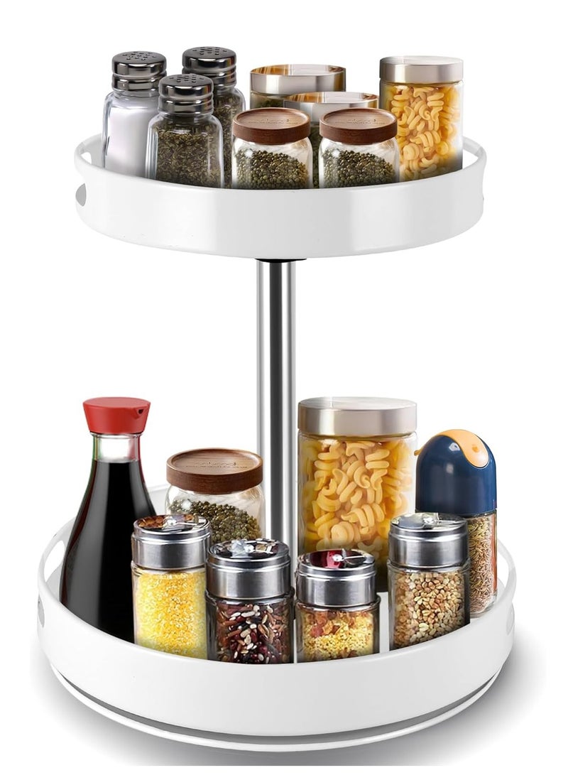 Rack Lazy Susan Organizer, 2 Tier Height Adjustable Rotating Lazy Turntable Organization for Cabinet Kitchen Table Pantry Countertop Refrigerator Cupboard Storage(White)  - Image 1