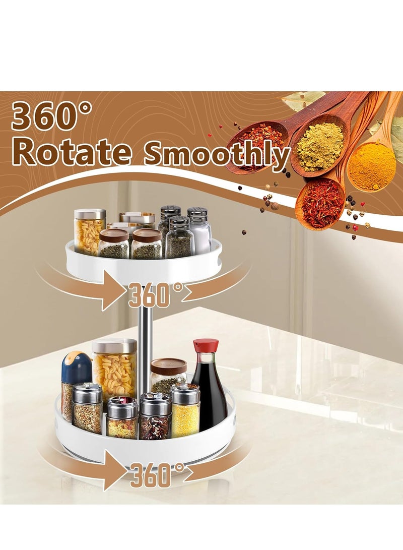 Rack Lazy Susan Organizer, 2 Tier Height Adjustable Rotating Lazy Turntable Organization for Cabinet Kitchen Table Pantry Countertop Refrigerator Cupboard Storage(White)  - Image 2