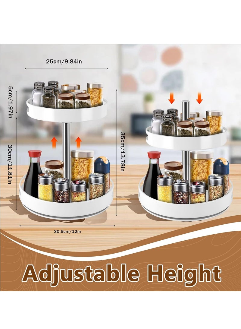 Rack Lazy Susan Organizer, 2 Tier Height Adjustable Rotating Lazy Turntable Organization for Cabinet Kitchen Table Pantry Countertop Refrigerator Cupboard Storage(White)  - Image 3