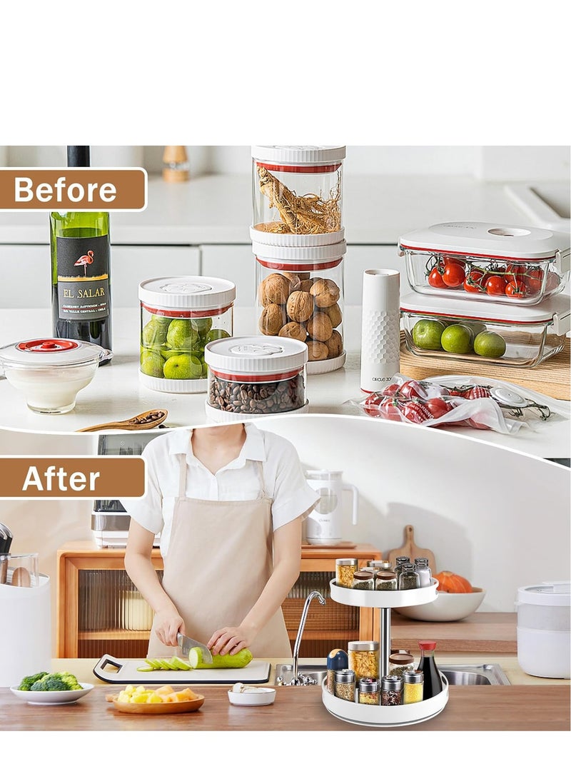 Rack Lazy Susan Organizer, 2 Tier Height Adjustable Rotating Lazy Turntable Organization for Cabinet Kitchen Table Pantry Countertop Refrigerator Cupboard Storage(White)  - Image 4