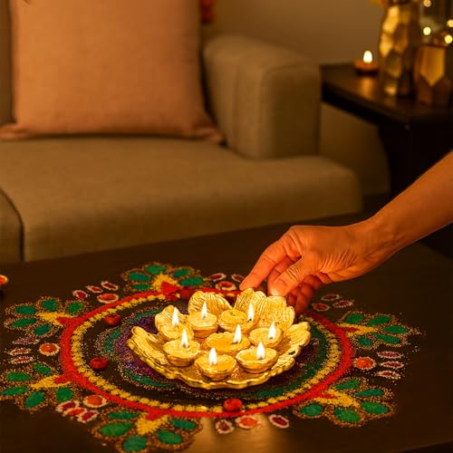 MARKET 99 Golden Embossed Platter | Glossy Aluminium Decorative Dish for Tabletop, Gifting & Festival Display | Designer Tray for Home Decor, Weddings & Celebrations - Image 3