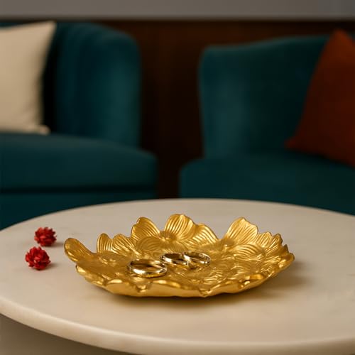 MARKET 99 Golden Embossed Platter | Glossy Aluminium Decorative Dish for Tabletop, Gifting & Festival Display | Designer Tray for Home Decor, Weddings & Celebrations - Image 1