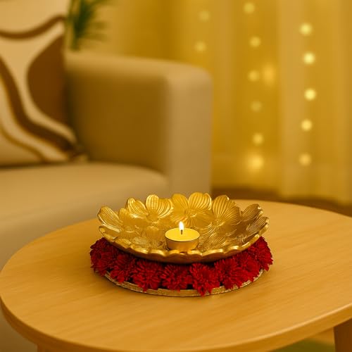 MARKET 99 Golden Embossed Platter | Glossy Aluminium Decorative Dish for Tabletop, Gifting & Festival Display | Designer Tray for Home Decor, Weddings & Celebrations - Image 5