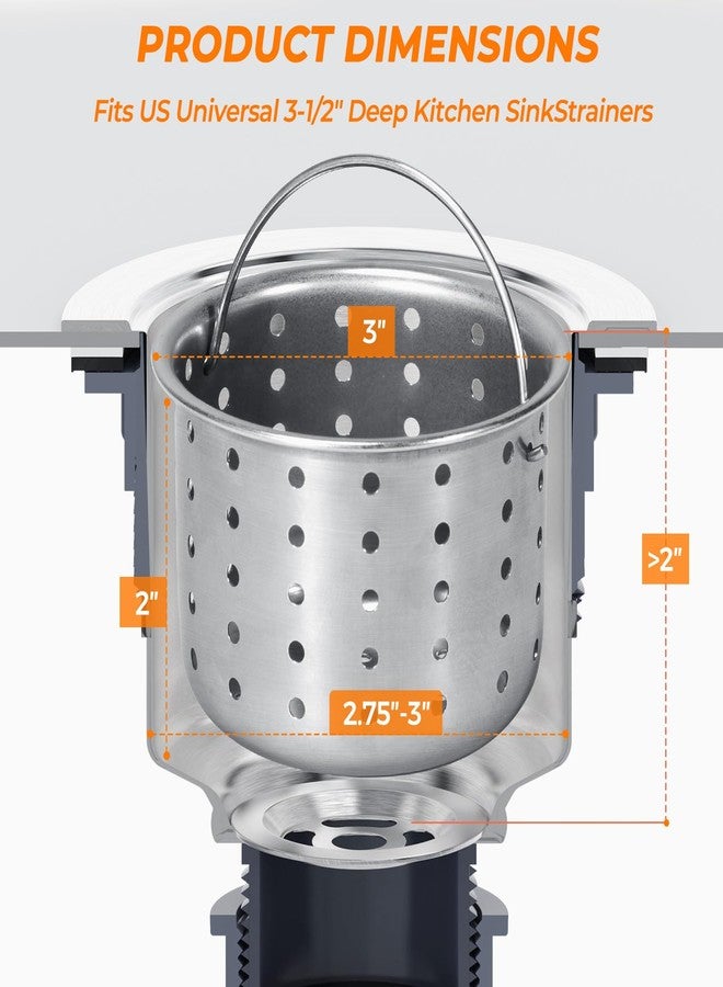 KONE Deep Sink Strainer Basket - Fits Standard 3-1/2" Kitchen Drains - Stainless Steel Removable Strainer with 30 Disposable Mesh Bags - Makes Cleaning Food Debris Quick & Easy - Image 2