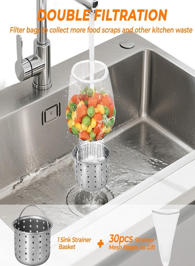 KONE Deep Sink Strainer Basket - Fits Standard 3-1/2" Kitchen Drains - Stainless Steel Removable Strainer with 30 Disposable Mesh Bags - Makes Cleaning Food Debris Quick & Easy - Image 5