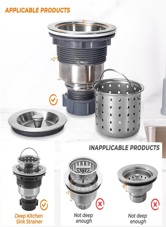 KONE Deep Sink Strainer Basket - Fits Standard 3-1/2" Kitchen Drains - Stainless Steel Removable Strainer with 30 Disposable Mesh Bags - Makes Cleaning Food Debris Quick & Easy - Image 4