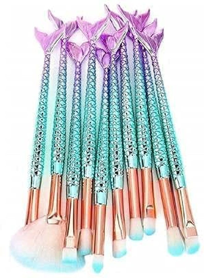 SVULINT (10 pcs) Mermaid Makeup Brush Set, t Chubby Fish Soft Nylon Bristles Beauty Brushes Kit - Image 1