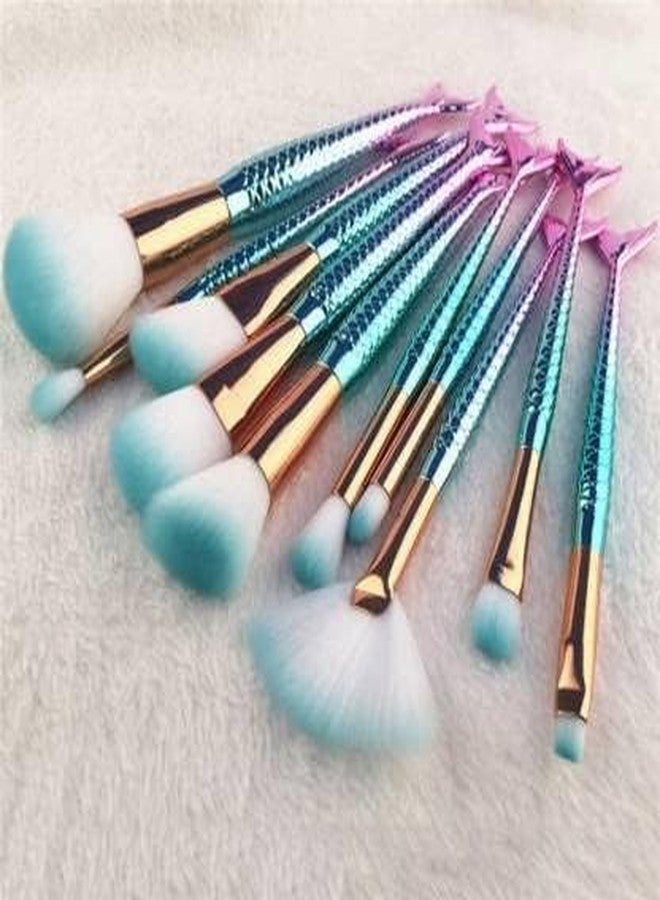 SVULINT (10 pcs) Mermaid Makeup Brush Set, t Chubby Fish Soft Nylon Bristles Beauty Brushes Kit - Image 3