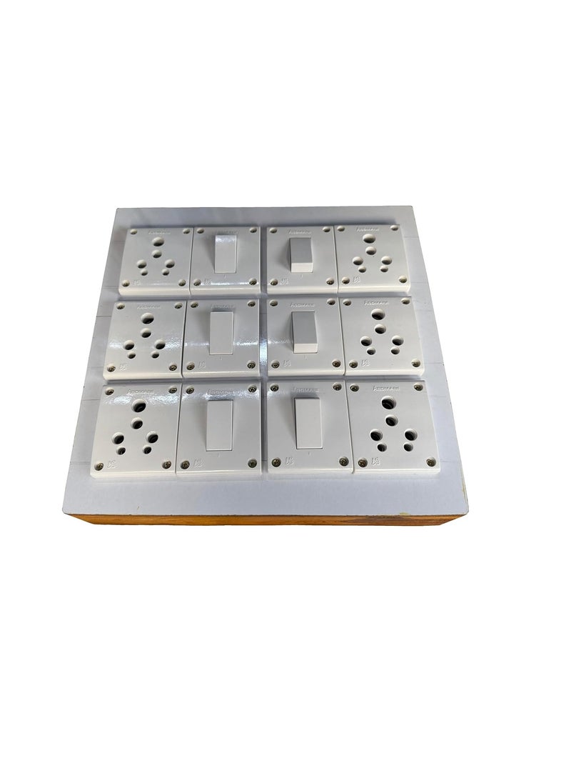 HIKEN Wooden Electric Board 15A 6 Socket 6 Switch with Wire 4 Meter Wire  - Image 1