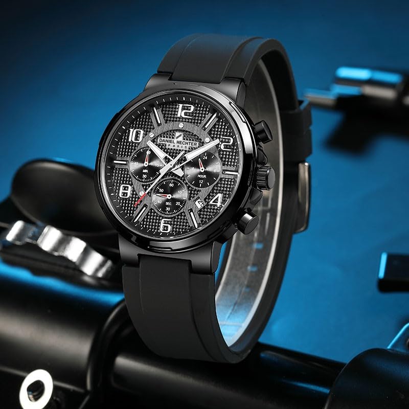 Daniel Hechter Paris Beaubourg Collection Multifunctional Watch for Men with Textured Round Dial and Silicon Strap-DHM1009 - Image 3