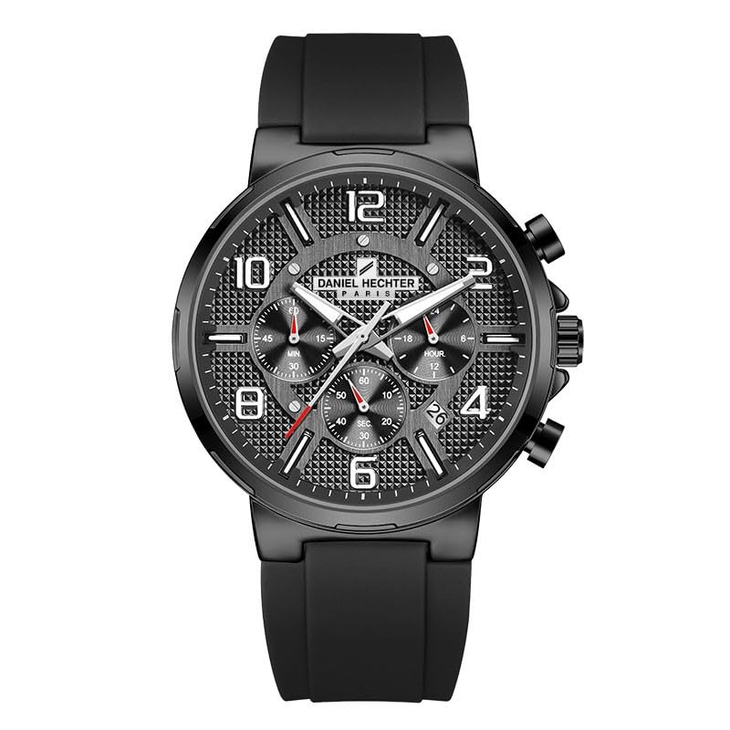 Daniel Hechter Paris Beaubourg Collection Multifunctional Watch for Men with Textured Round Dial and Silicon Strap-DHM1009 - Image 1
