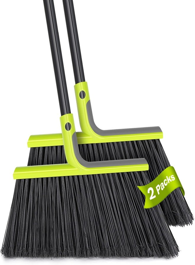 TidyBliss 2 Pack Outdoor Broom Heavy Duty, 56 inches Tall Commercial Soft Bristle Angle Brush for Sweeping Outside Patio Garden Porch Deck Shop Restaurant Garage House Lobby Hardwood Floors (Green) - Image 1