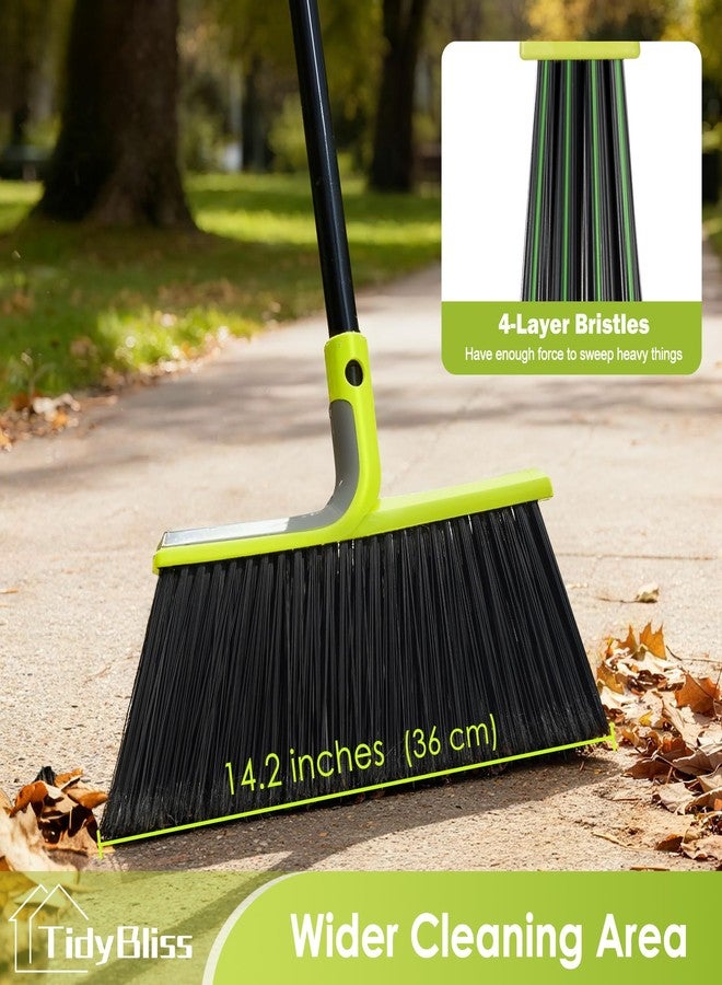 TidyBliss 2 Pack Outdoor Broom Heavy Duty, 56 inches Tall Commercial Soft Bristle Angle Brush for Sweeping Outside Patio Garden Porch Deck Shop Restaurant Garage House Lobby Hardwood Floors (Green) - Image 2