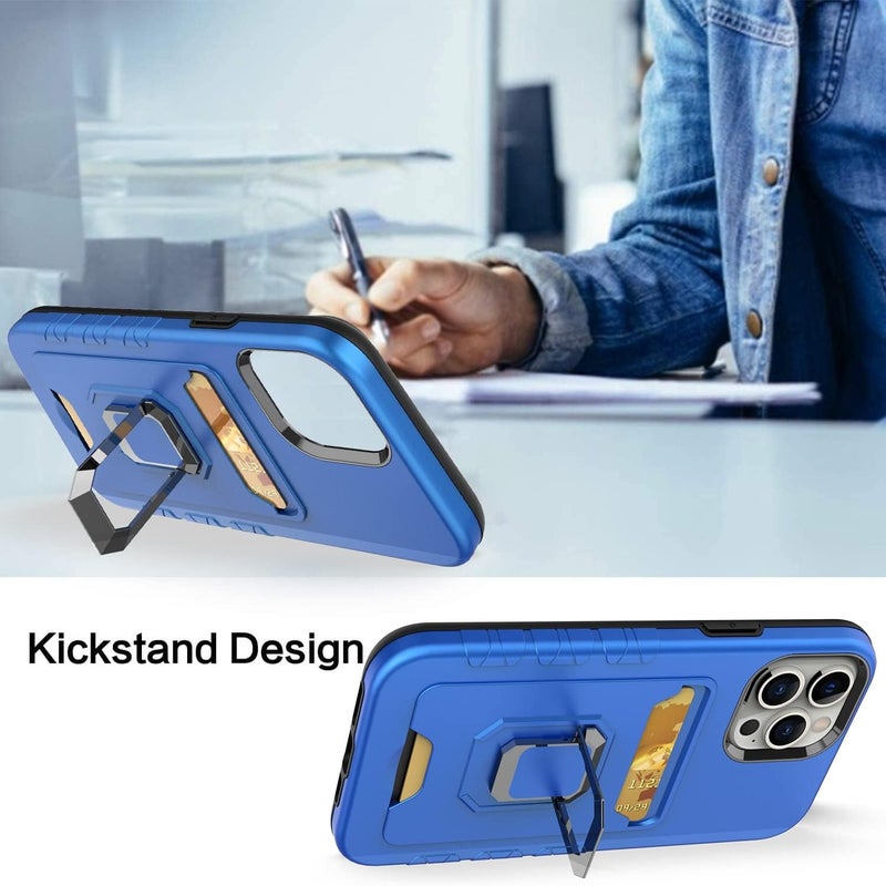 Shockproof Full Body Rugged Coverage with Magnetic 360°Kickstand Case for iPhone 14 Pro Max,Protector Cover with Card Slots(Blue) - Image 5