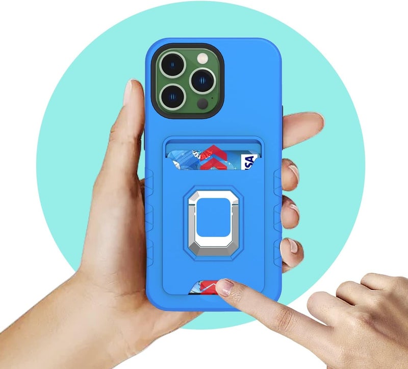 Shockproof Full Body Rugged Coverage with Magnetic 360°Kickstand Case for iPhone 14 Pro Max,Protector Cover with Card Slots(Blue) - Image 2
