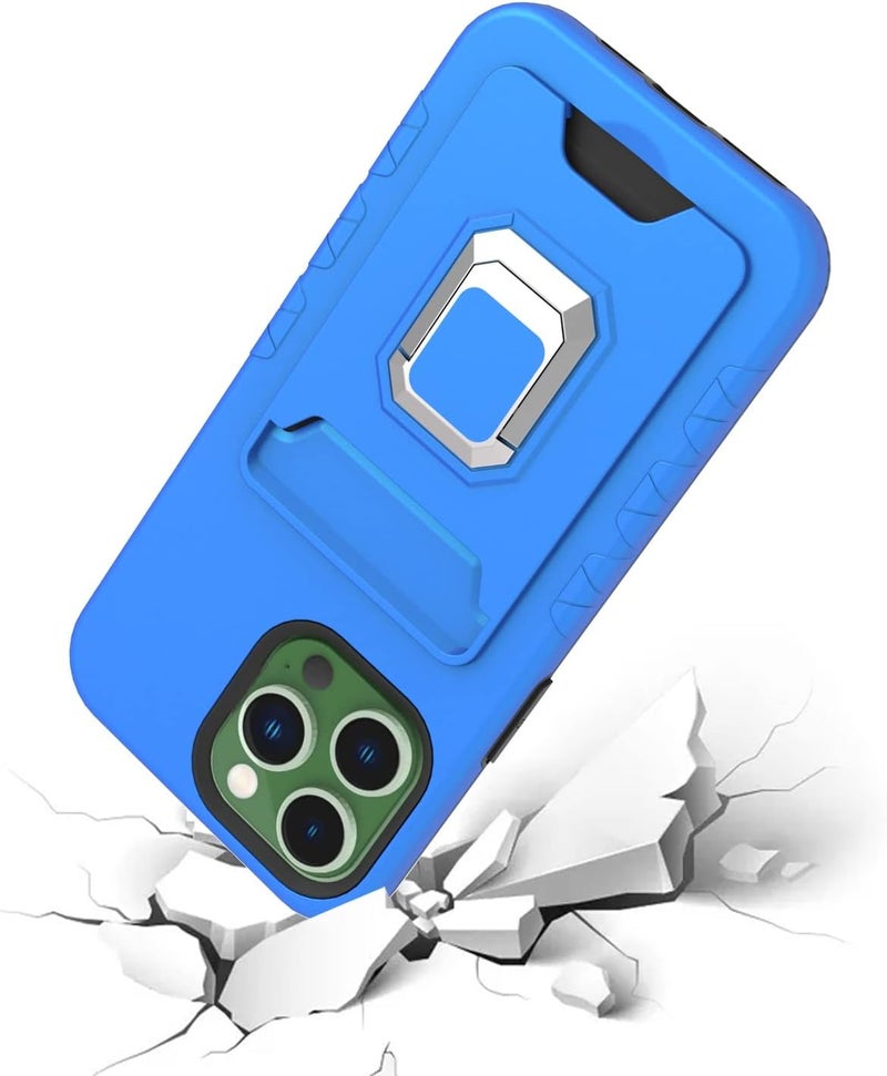 Shockproof Full Body Rugged Coverage with Magnetic 360°Kickstand Case for iPhone 14 Pro Max,Protector Cover with Card Slots(Blue) - Image 4