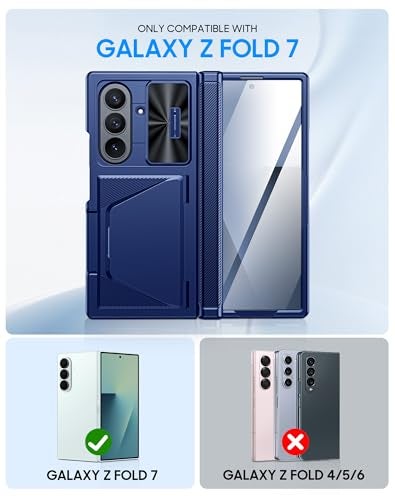 BSNRM for Samsung Galaxy Z Fold 7 Case with Card Holder RFID Blocking Built in Slide Lens Cover Hinge Protection Screen Protector Shockproof Wallet Case for Z Fold 7 Sapphire Blue - Image 3