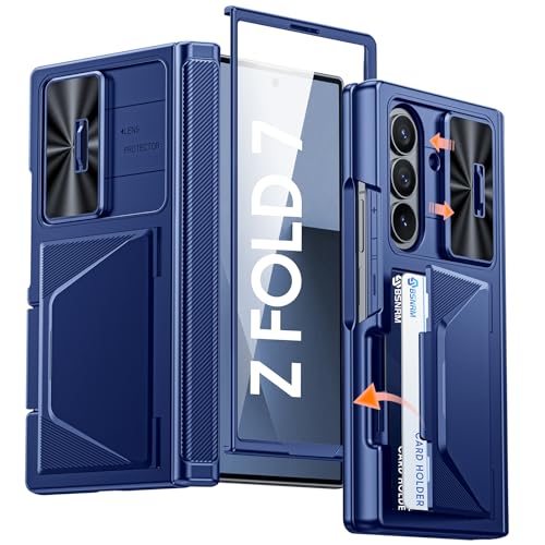 BSNRM for Samsung Galaxy Z Fold 7 Case with Card Holder RFID Blocking Built in Slide Lens Cover Hinge Protection Screen Protector Shockproof Wallet Case for Z Fold 7 Sapphire Blue - Image 1