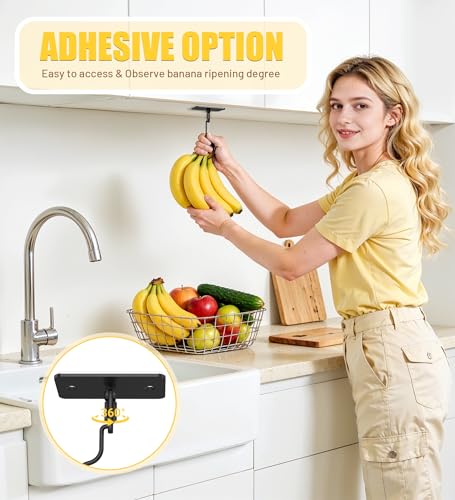HOMEBROS Banana Hook, 360° Rotatable Metal Banana Hanger Under Cabinet, 2 Installation Options Adhesive and Drill, Magnetic Foldable, Black, 1 Pcs - Image 5