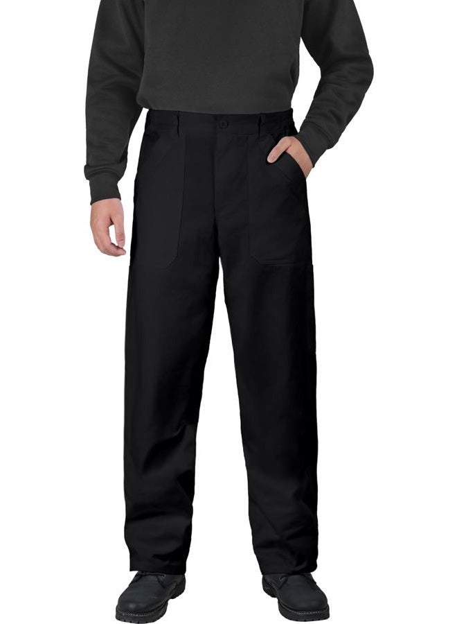WORK IDEA Men's Cotton Twill Work Pants, Relaxed-Fit, Straight Leg, Multiple Tool Pockets, Painter Style, Black, L - Image 1
