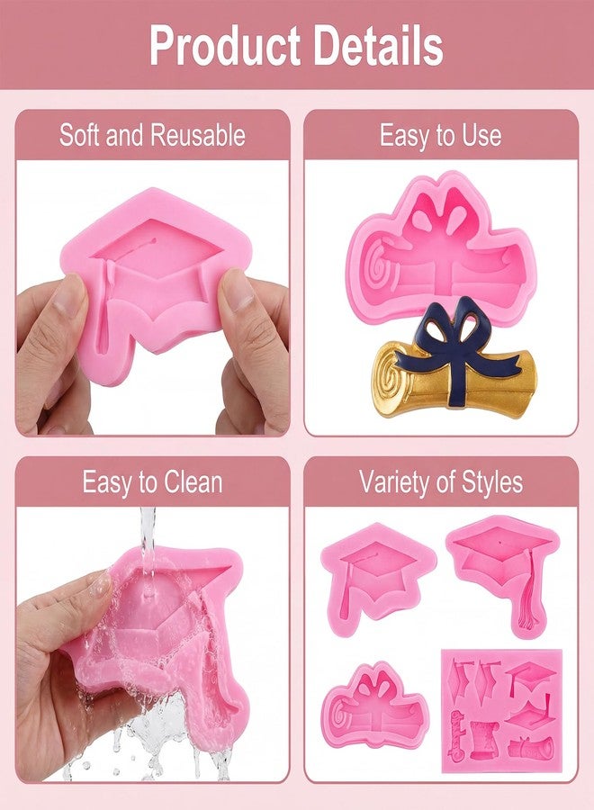 Sdfvsdg 4Pcs Graduation Molds Silicone Mini Graduation Fondant Molds Cap Diploma Graduate Candy Chocolate Mould for Party Cookie Cupcake Cake Decoration Graduation Celebration - Image 3