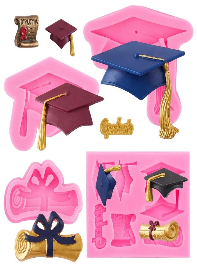 Sdfvsdg 4Pcs Graduation Molds Silicone Mini Graduation Fondant Molds Cap Diploma Graduate Candy Chocolate Mould for Party Cookie Cupcake Cake Decoration Graduation Celebration - Image 1